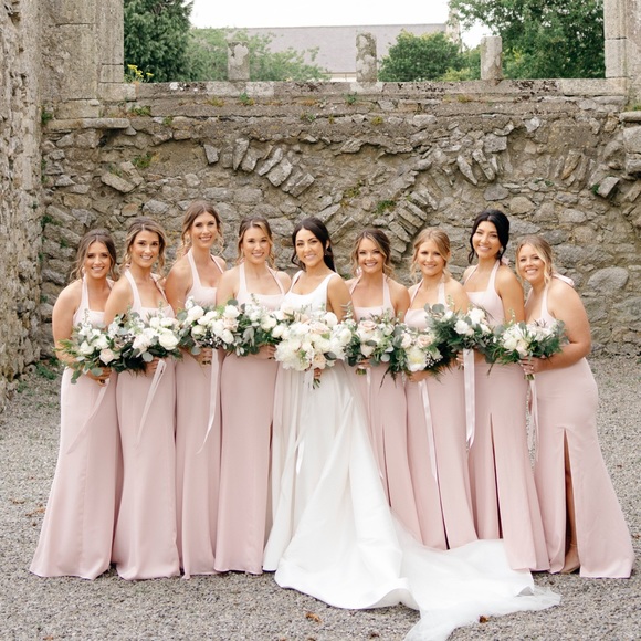 TIE HALTER OPEN BACK TRUMPET GOWN IN BLUSH - Bridesmaid Dress - Picture 4 of 4